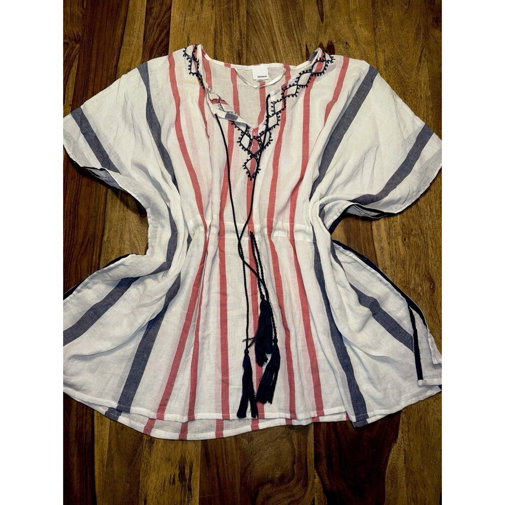 Sonoma Swim Cover Up White Orange Blue One Size Tassles Boho Cotton Embroidered